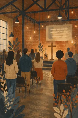 Warehouse Church Worship in Industrial Brick Space