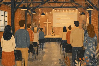 Warehouse Church Worship with Exposed Brick