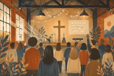 Warehouse Church Worship with Exposed Brick