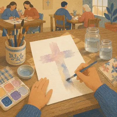 Hands Painting Soft Watercolor Cross