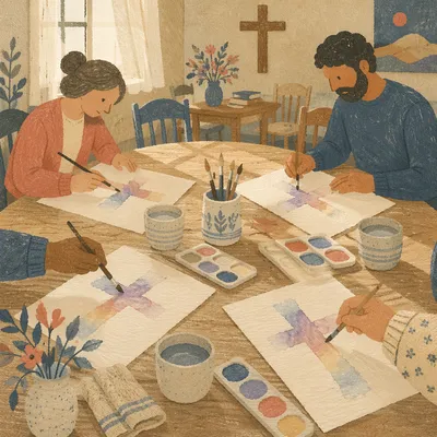 Watercolor Cross Fellowship Art Table