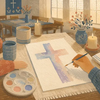 Soft Watercolor Cross Workshop Background