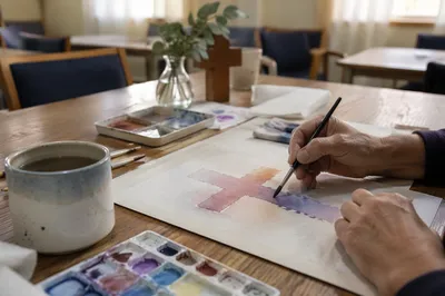 Hands Painting Soft Watercolor Cross