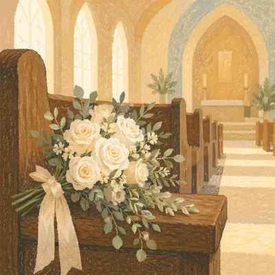 White Rose Wedding Bouquet in Church