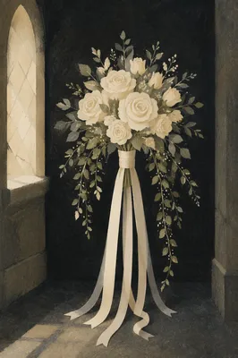 Elegant White Rose Wedding Bouquet in Chapel