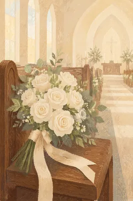 White Rose Wedding Bouquet in Church