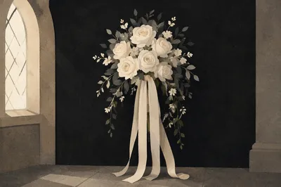 Elegant White Rose Wedding Bouquet in Chapel