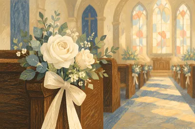 White Rose Wedding Bouquet in Church