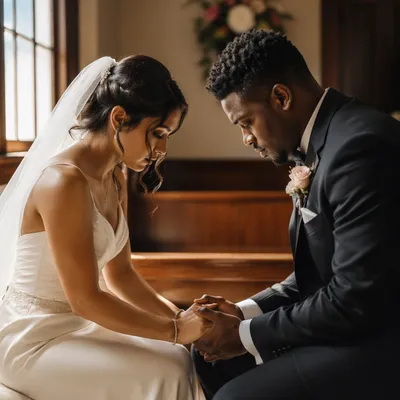 Wedding Couple Praying Before Ceremony