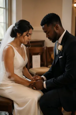 Wedding Couple Praying Before Ceremony