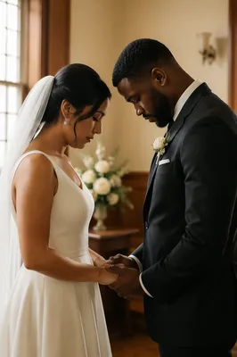 Wedding Couple Praying Before Ceremony