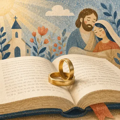 Gold Wedding Rings on Open Bible