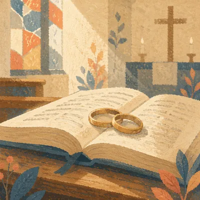 Gold Wedding Rings on Open Bible