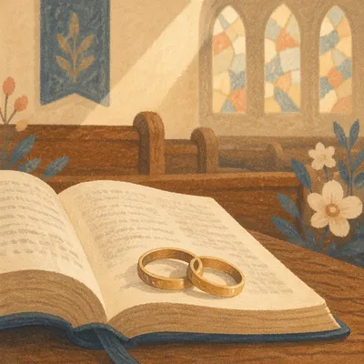 Gold Wedding Rings on Open Bible
