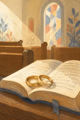 Gold Wedding Rings on Open Bible