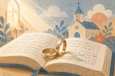 Gold Wedding Rings on Open Bible