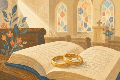 Gold Wedding Rings on Open Bible