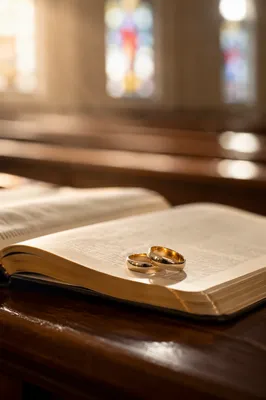 Gold Wedding Rings on Open Bible