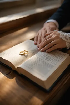 Gold Wedding Rings on Open Bible