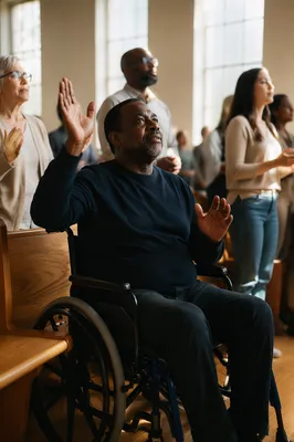 Man in Wheelchair at Church Service