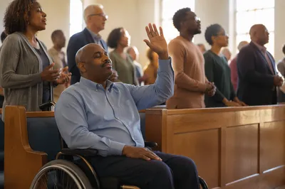 Wheelchair User in Bright Church Sanctuary