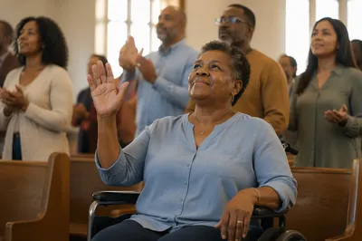 Woman in Wheelchair During Church Service