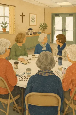 Older Women Sharing Coffee and Bible Study