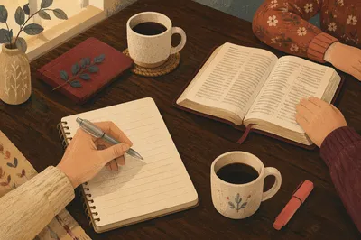 Women’s Bible Study with Coffee Flat Lay