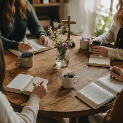 Women Bible Study Around Coffee Table