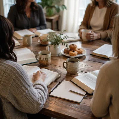 Women Bible Study Around Coffee Table