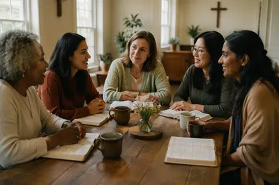 Women Studying Together Over Coffee