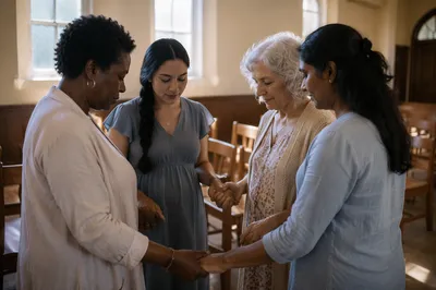 Women Holding Hands in Chapel Circle