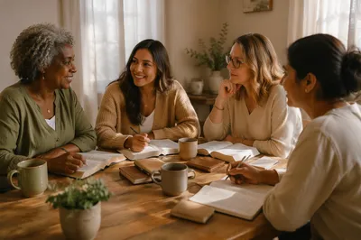Women Gathering Around Table with Books