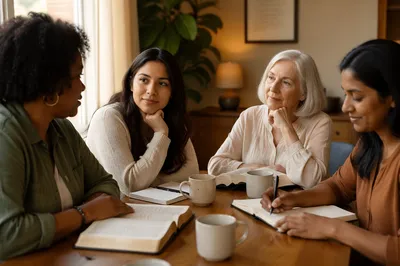 Women Gathering Around Table with Journals