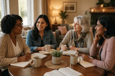 Women Sharing Coffee and Journals Together