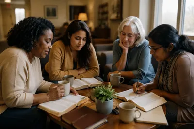 Women Studying Bibles Over Morning Coffee