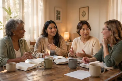 Women Studying Together Over Coffee