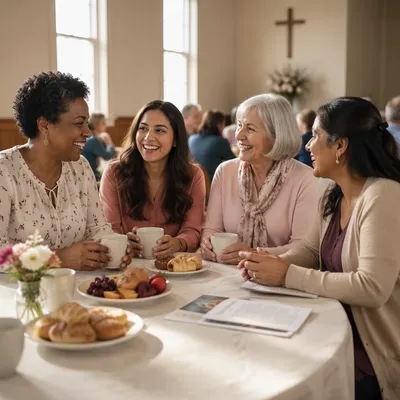 Women Laughing Around Church Brunch Table