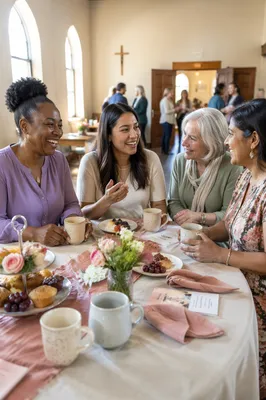 Women Sharing Brunch in Community Hall