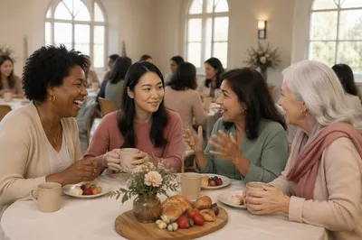 Women Sharing Laughter at Brunch Table