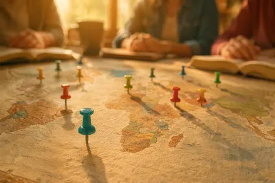 World Map Mission Fields With Colorful Pins