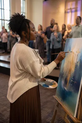 Woman Painting During Church Service