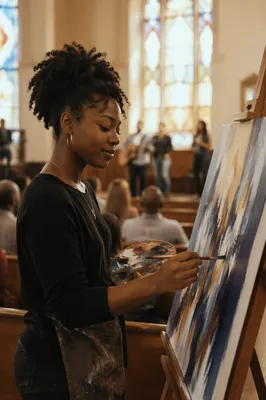 Woman Painting on Easel in Sanctuary