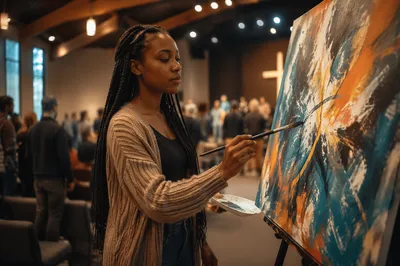 Woman Painting on Easel During Service