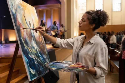 Artist Painting During Church Service