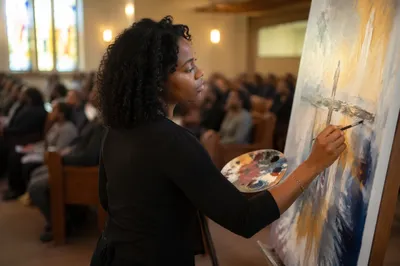 Woman Painting on Easel in Sanctuary