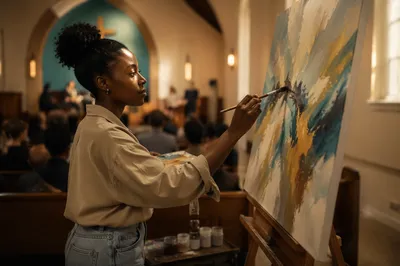 Woman Painting During Church Service
