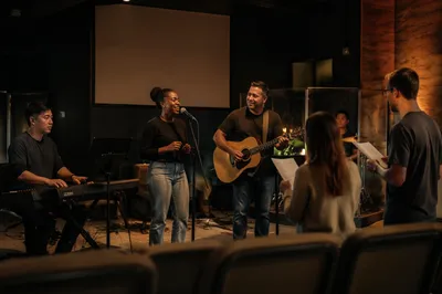 Worship Team Rehearsing on Church Stage