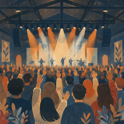 Worship Band Leading Church Crowd