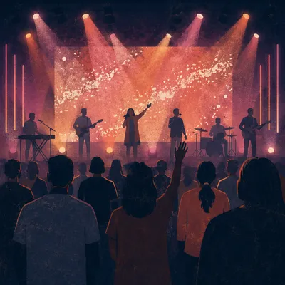 Contemporary Worship Band on Dark Church Stage